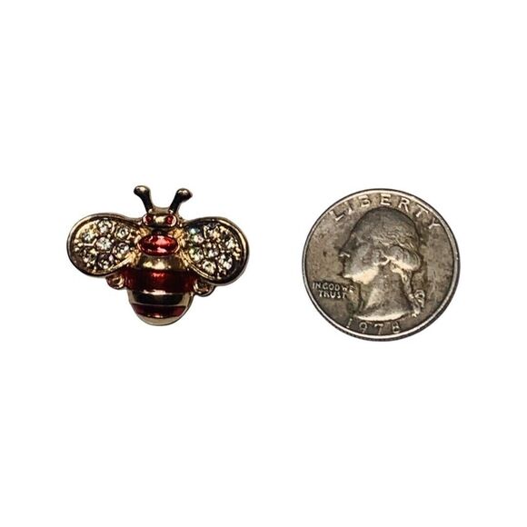 Rhinestone Bumble Bee Brooch Pin 1 1/8”  Red Icy Cute - Picture 10 of 13